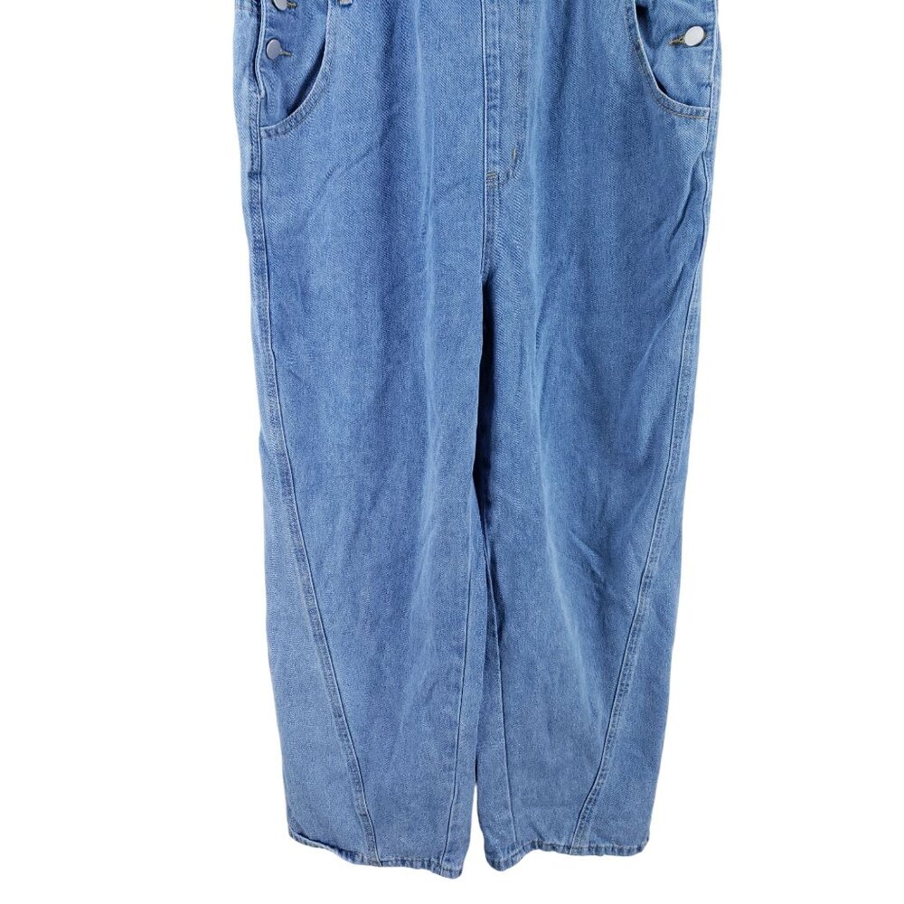 Shein Curve Denim Bib Overalls Womens OXL Adjustable Straps Cotton Blend Light W - Picture 5 of 9